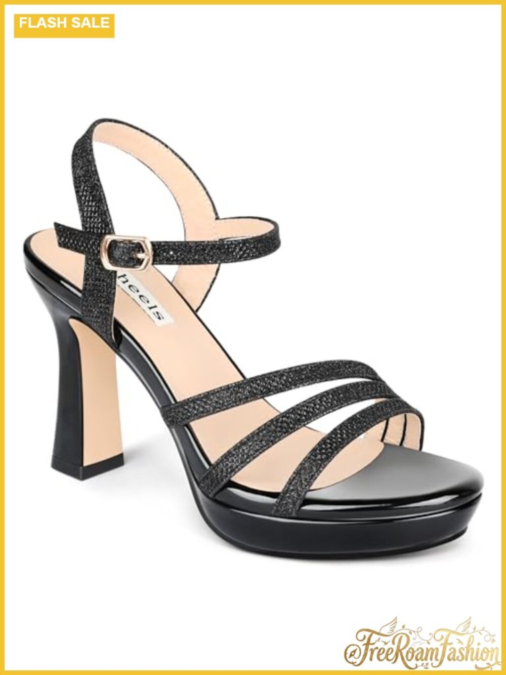 Women's Chunky Platform Sandals Sparkly Strappy Heeled Sandals Faux Leather